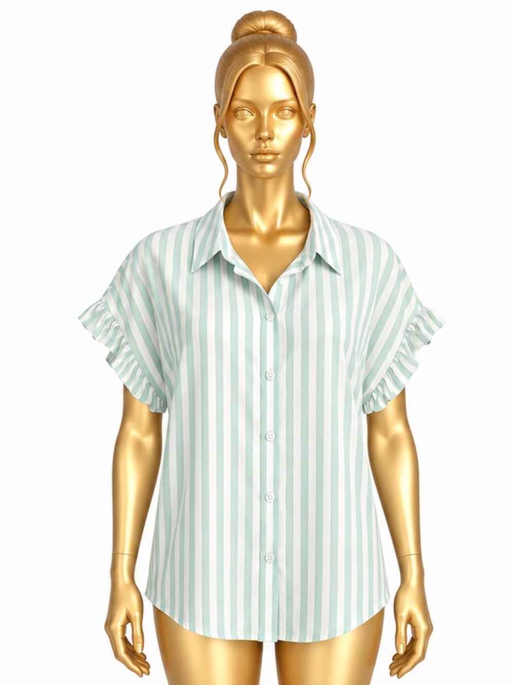 Beach Lunch Lounge XL Mint White Stripe Ruffle Sleeve Button Down Shirt